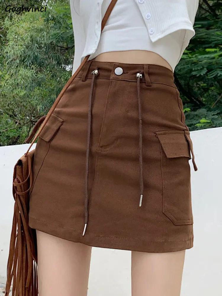 

Denim Mini Cargo Skirts Women High Waist Vintage Chic A-line Sexy Casual Drawstring Fashion All-match Simple Spring Faldas Mujer