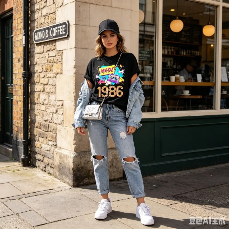 Women Men Retro 80s Graphic Tee Vintage Made In 1986 T-Shirt Cassette Tape Birthday Gift Fashion Short Sleeve Summer Casual Tops