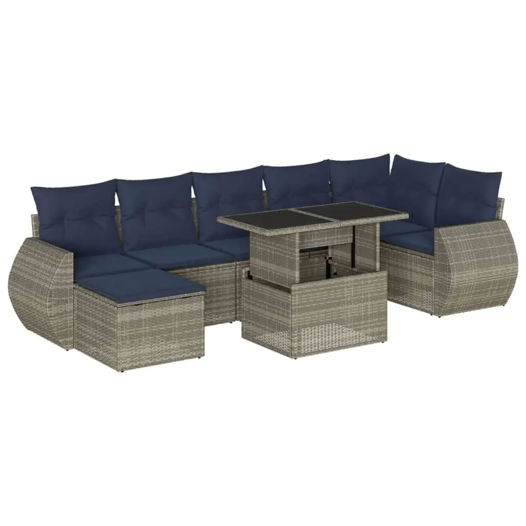 8 Piece Outdoor Patio Sofa Set with Cushions Gray Poly Rattan Living Room Furniture