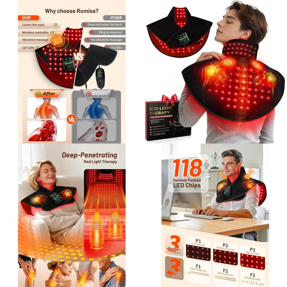 

Инфракрасная терапевтическая накладка 3-в-1 - 5000 мАч, 118 светодиодов, 660 нм и 850 нм, с функцией нагрева и массажа для домашнего и уличного использования