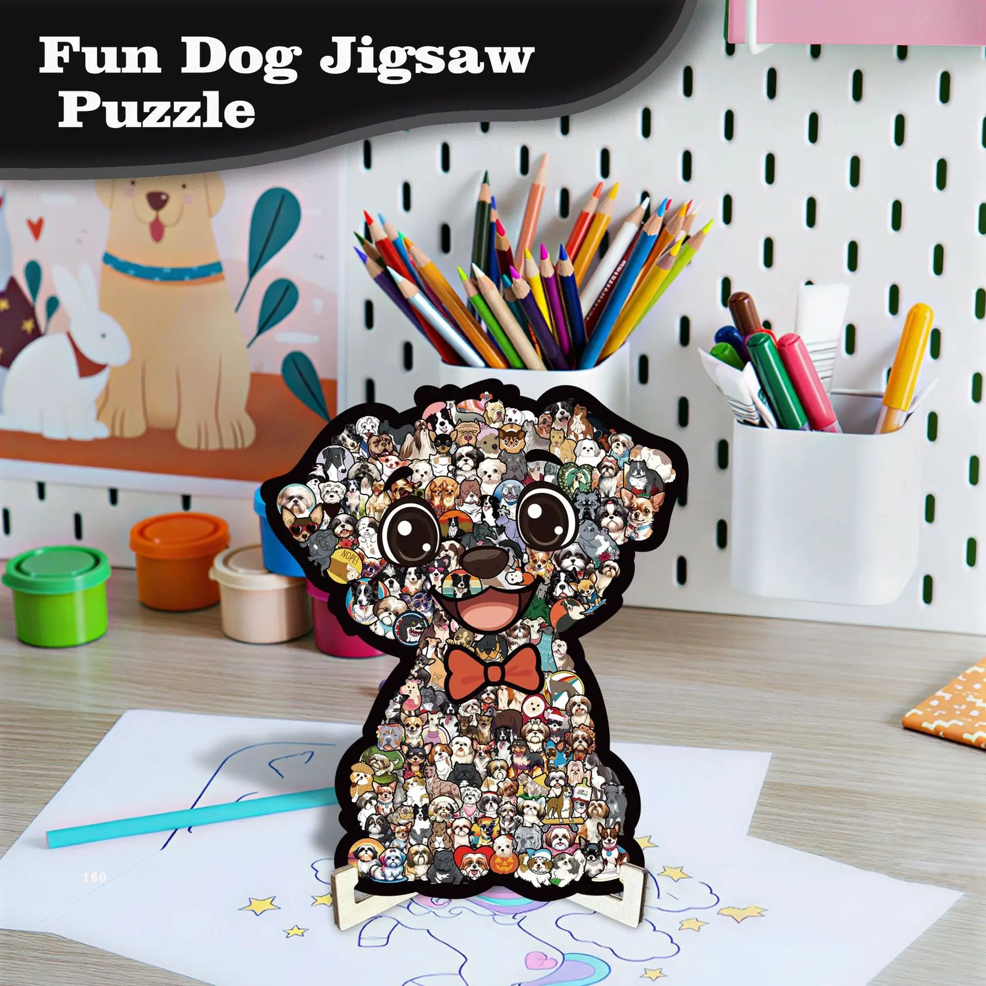 160PCS Dog Wooden Puzzle - Cute Pet Jigsaw Puzzle Game Toy, Unique Animal Shape Wooden Puzzle Decor for Home & Gift
