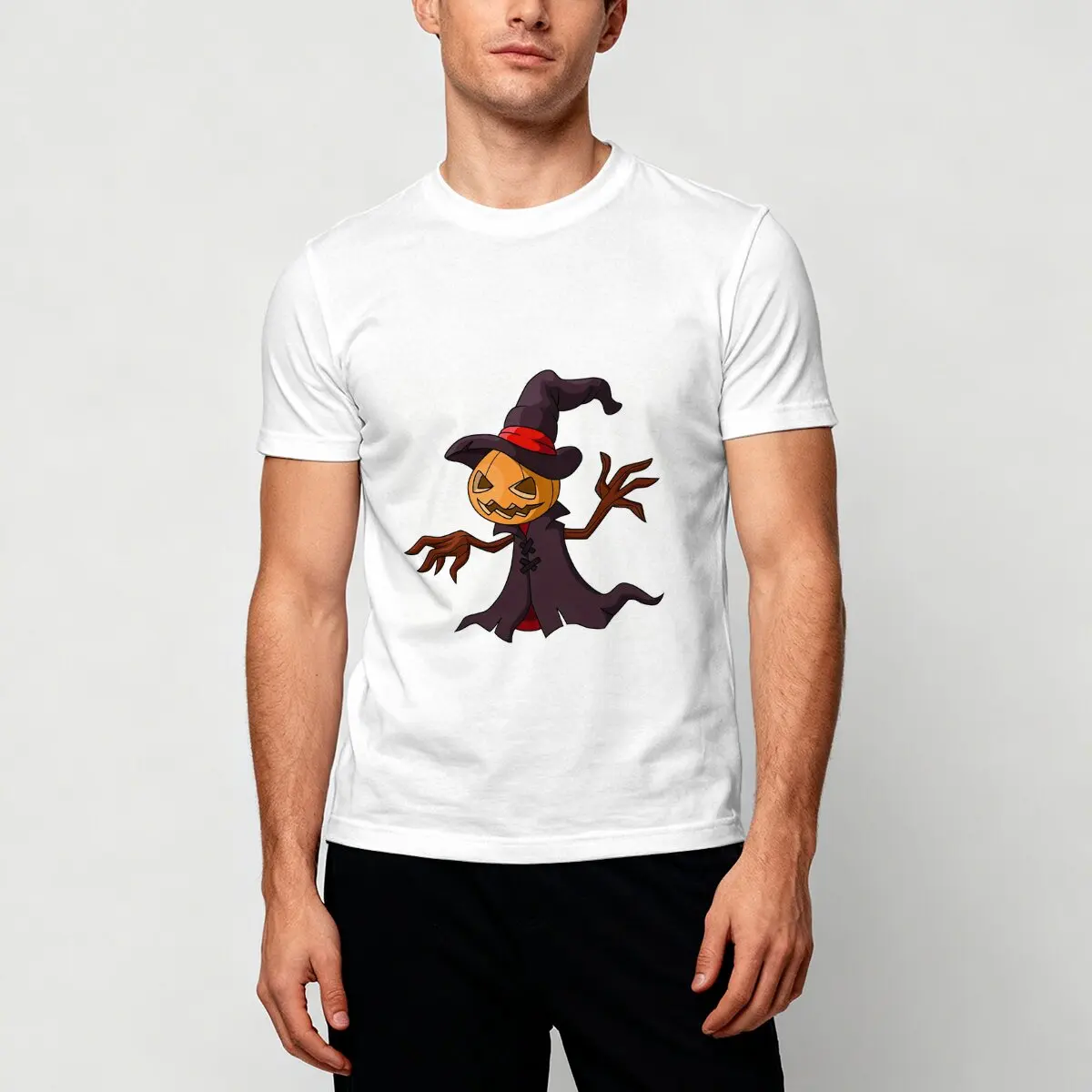 

Мужская летняя бестселлерная простая футболка с короткими рукавами и круглым вырезом с принтом тыквы и ведьмы на Хэллоуин, модная и легко сочетается