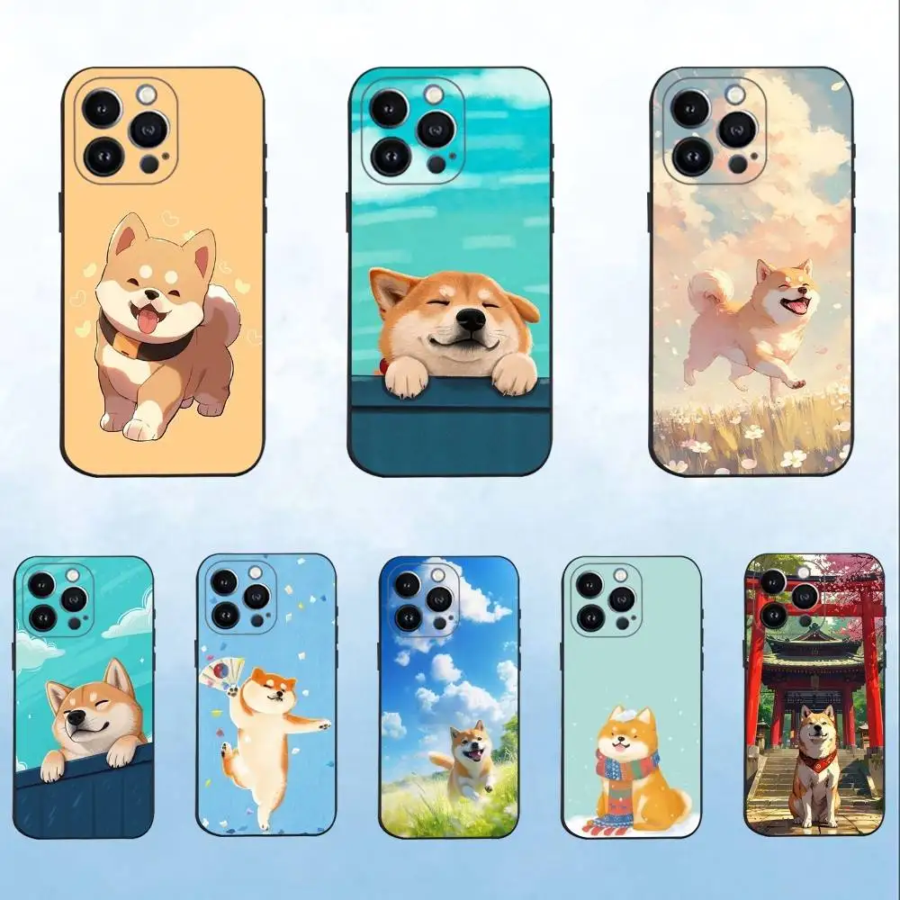

Shiba Inu cute Anime Phone Case For iPhone 16,15,14,13,12,11 Plus,Pro Max,XS,X,XR,SE,Mini,8,7,Soft Silicone Black Cover