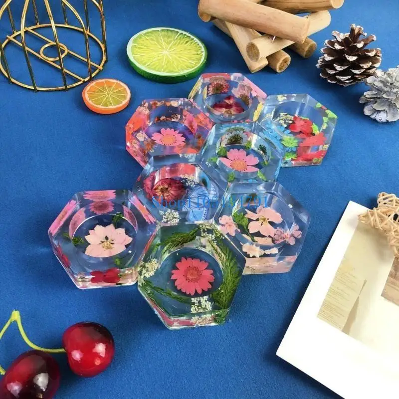 98km Portable Hexagonal Holder Silicone Mold Unique Holders Epoxy Resin Molds for Home Decor and Ornaments