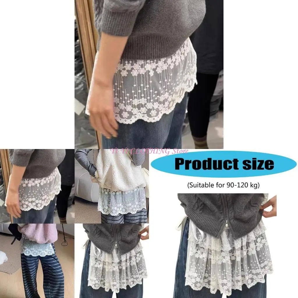 

N5KF Mini Skirt Ruffle Lace Shirt Extender Layering Fake Top Lower Shirt