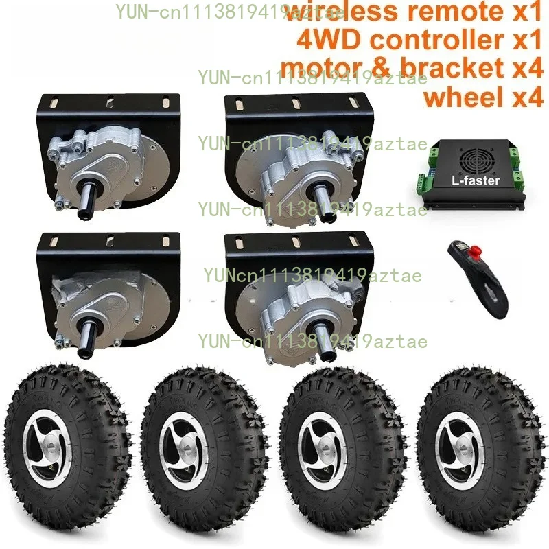 4WD 1000W Electric Four‑Drive Kit, 10 Inch Wheel Hub Cart with 4.10‑4 Off‑Road Tires,Four ×250W Motors & Wireless Remote Control