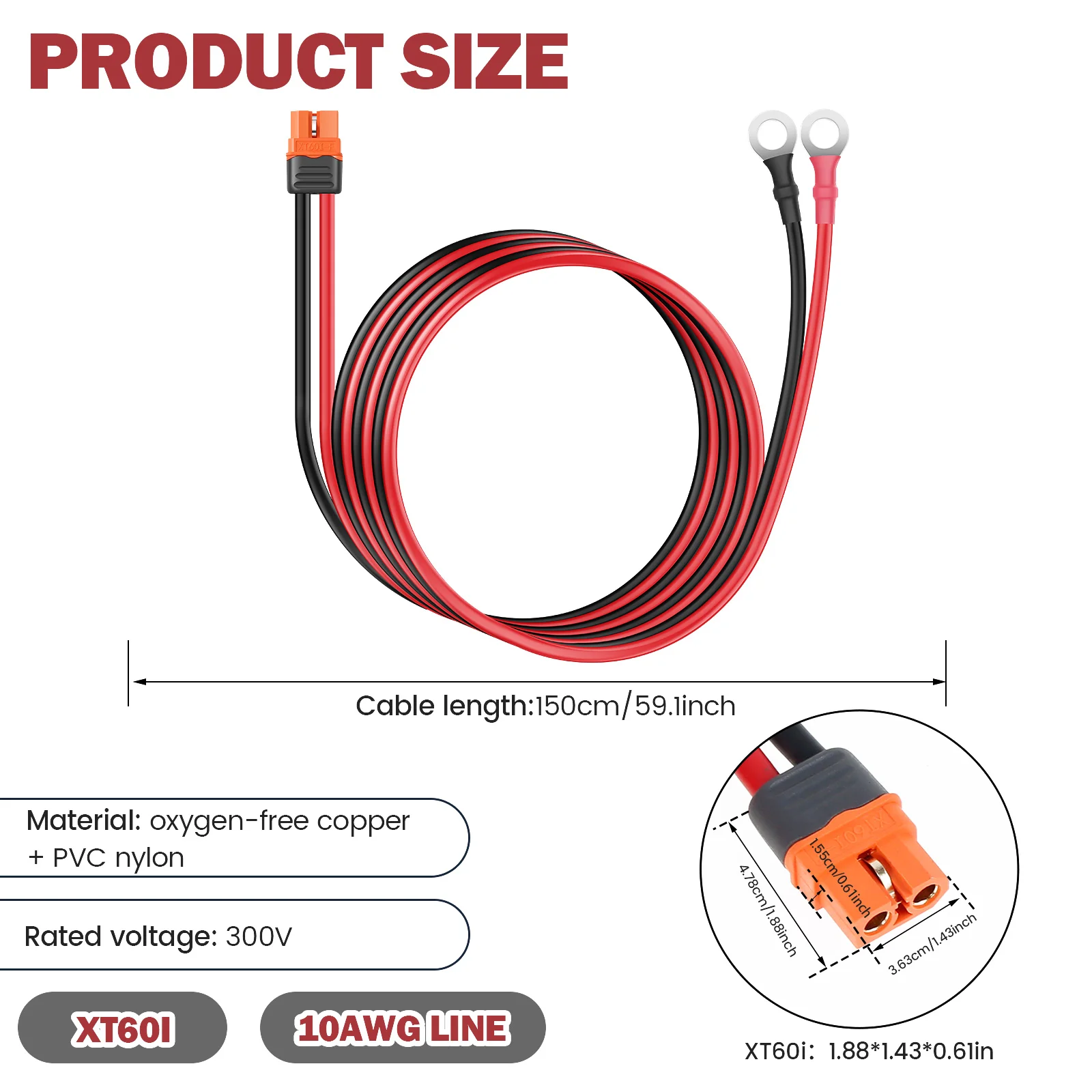 1Pc XT60 to O-Ring Terminal Cable 59.1