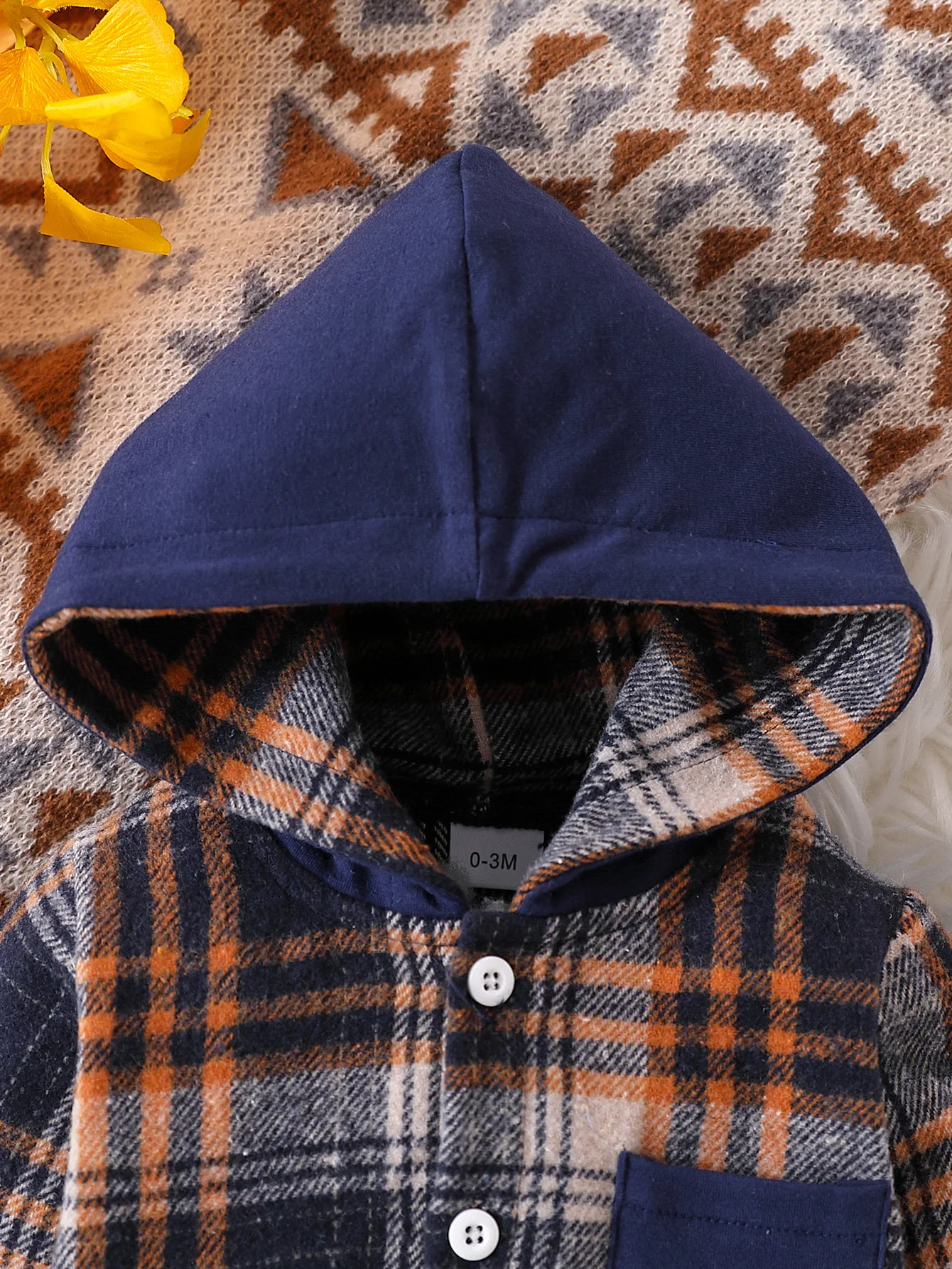 Baby Toddler Plaid Hooded Two-Piece Set Vintage Cute Style with Matching Color Pocket Design on Top And Plaid Print Overall