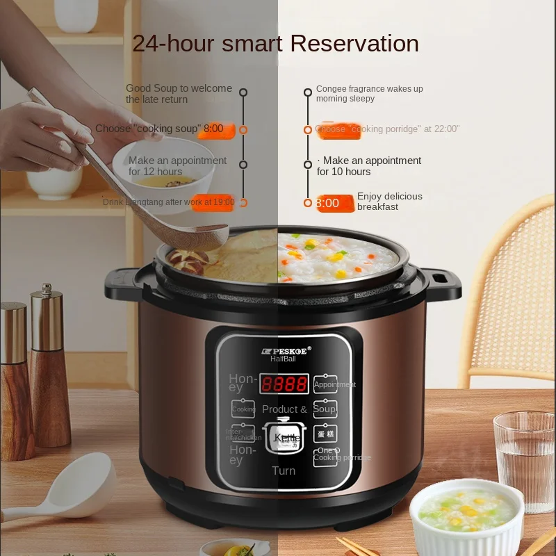 220V Multi-Functional Electric Pressure Cooker for Soup and Rice with Smart Control and Mini Size for 5-6 People