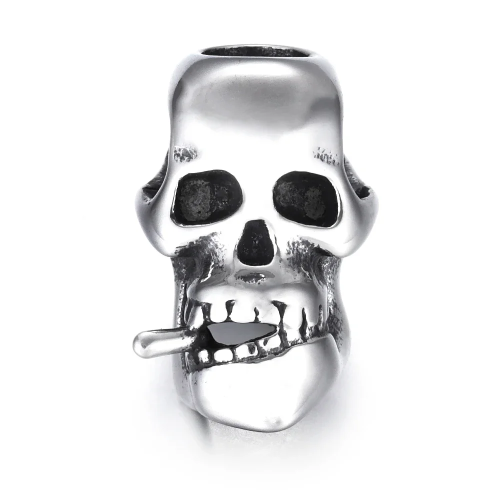 Stainless Steel Beads Skull Metal Large Hole 6mm Charm Slider DIY Men Bracelet Making Supplies Handmade Jewelry Findings