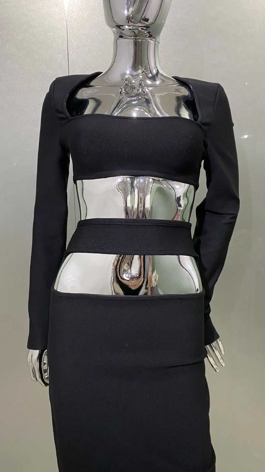 2025Nueva llegada Sexy de corte bajo Top corto ahueca hacia fuera la falda larga conjunto moda caliente fiesta vacaciones vendaje vestido