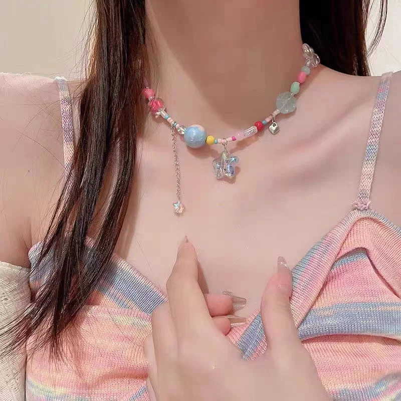 

Bohemia Multi-color Necklace for Women Cute Star Pendant Beaded Clavicle Chain Choker Y2K Vacation Jewelry