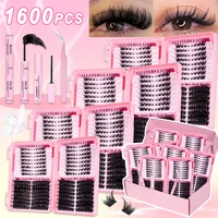 Kit de Pestañas en Racimo Efecto Ojo de Gato, Extensiones de Pestañas en Racimo Rizadas D, Pestañas 3D con Efecto Wispy, con Adhesivo y Sellador