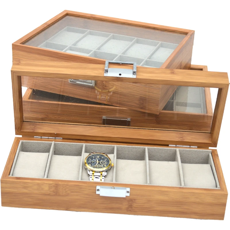 2024 Newest Hand Made Eco-Friendly Chinese Style 3/6/10/12 Slots Watch Box Made In Bamboo Watch Storage Case For Gifts