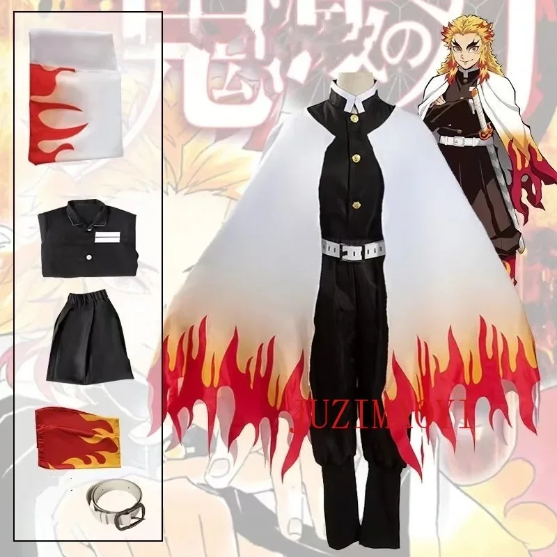 Disfraz de Cosplay de Anime Rengoku Kyoujurou para adultos y niños, uniforme de fiesta de Halloween, peluca