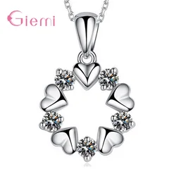 925 Sterling Silver Pendant Necklace For Decoration CZ Cubic Zirconia Romantic Style Heart Shape Women Girls Party Birthday