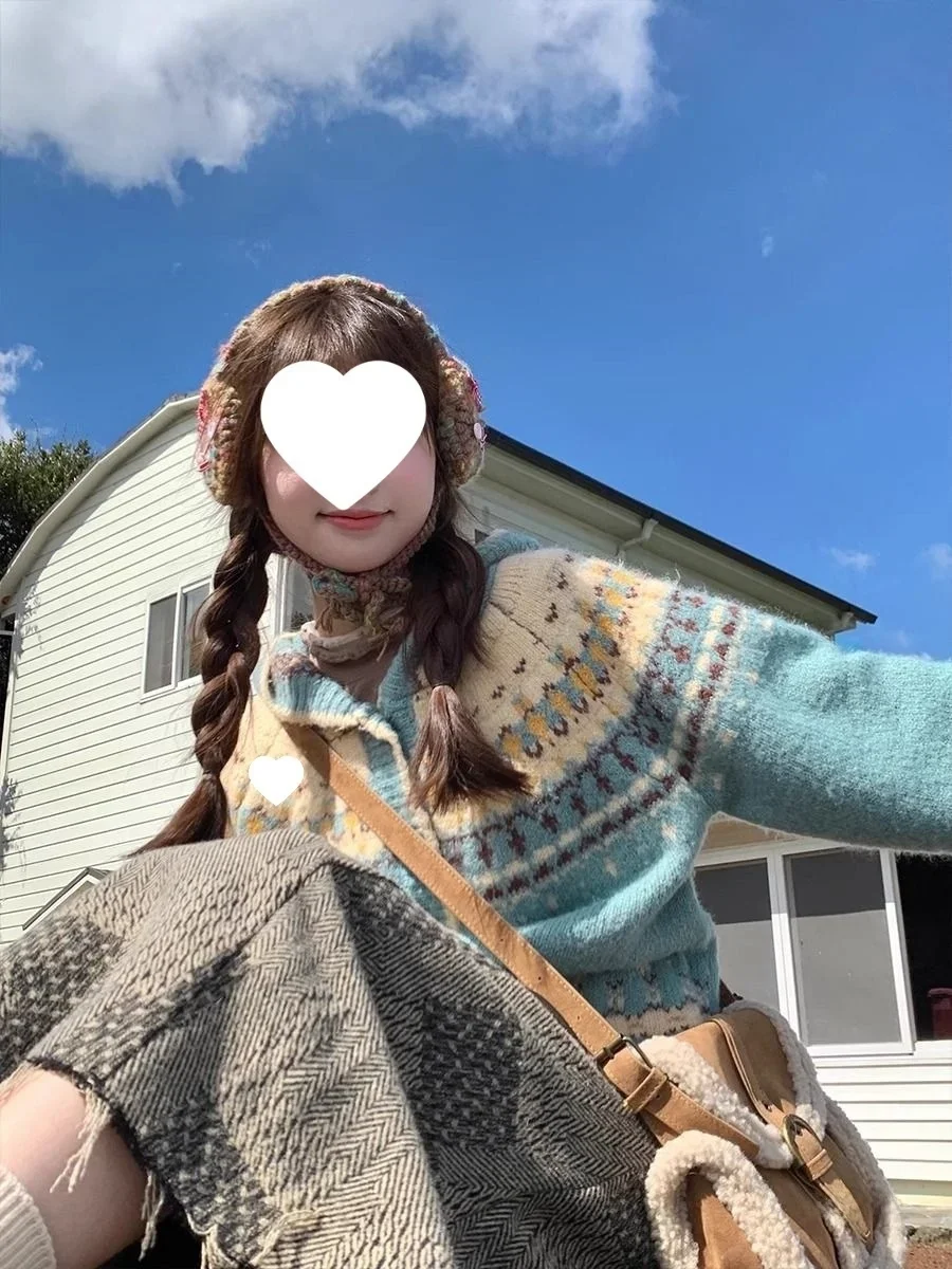 

Fashionable Trendy Women's Hooded Knitted Sweater Fall Winter College Loose Button-Up Cardigan Ice Silk Princess Sleeve