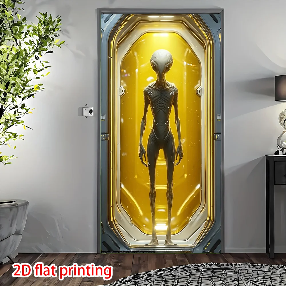 2D-Bildschirm, 2D-Vorhang, 1 Vorhang mit außerirdischen Raumschiffen – Sci-Fi-Raumschiffkorridor mit Paneelen und außerirdischen Charakteren – Detail 2