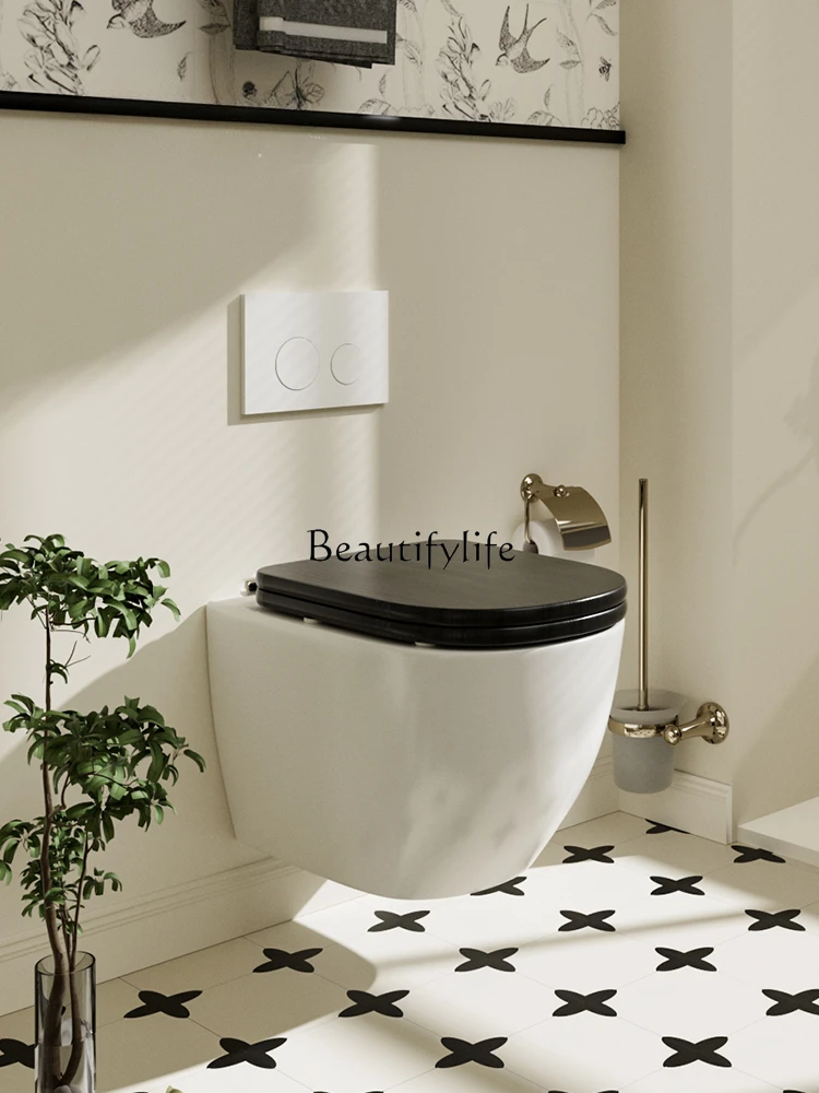 Wall-Mounted Toilet Wall-Mounted Hidden Water Tank Wall Drainage Embedded Hanging Solid Wood Cover Toilet