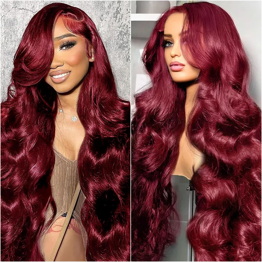 

99j Бордовый 13x6 HD Парик из натуральных волос на кружеве, предварительно выщипанные объемные волны 13x4, кружевная передняя часть, 40 дюймов, бразильские цветные парики для женщин