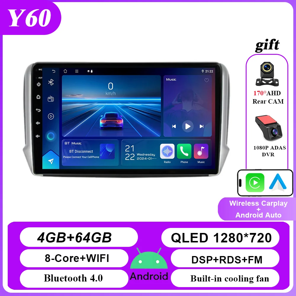 Carplay Android Auto Autoradio Voor Peugeot 2008 208 Serie 2012-2018 Multimidia Video Player QLED Scherm 2din stereo Head Unit