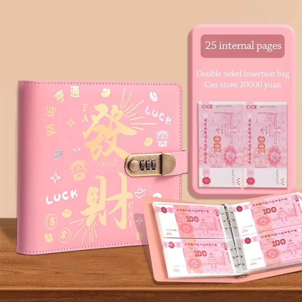 With Password Lock 100 Envelopes Money Saving Challeng PU Large Capacity Money Collection Book Portable Reusable Savings Binder