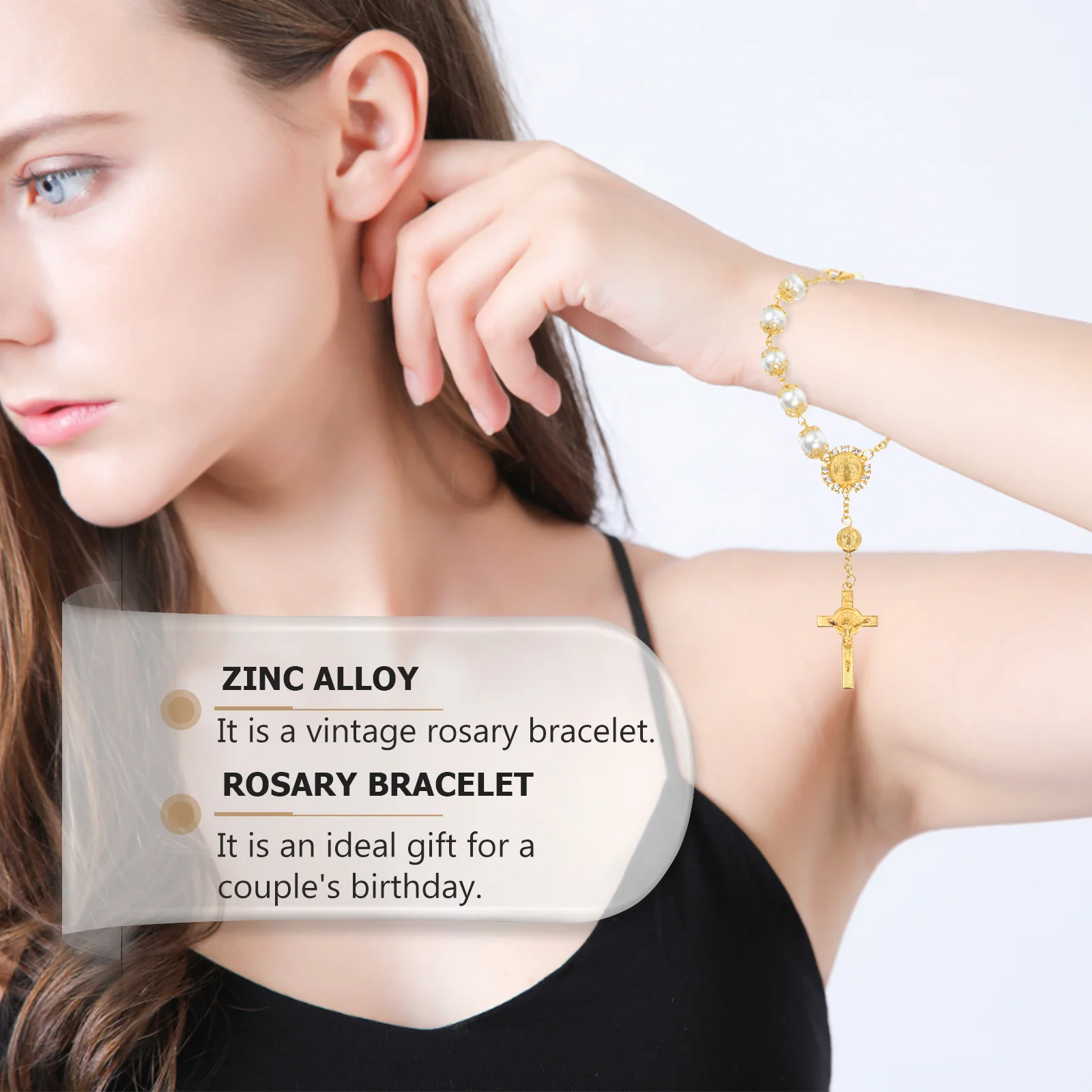 

6Pcs Wrist Chain Rosary Bracelet Zinc Alloy Cross Pendant Adjustable Chic Streetwear Accessory for Lovers Birthday Present