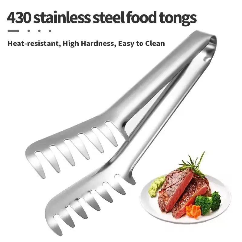 Stainless Steel Serving Tongs Comb Tooth Design for BBQ Salad Pasta Oil Filter Secure Grip Dishwasher Safe Kitchen Tool