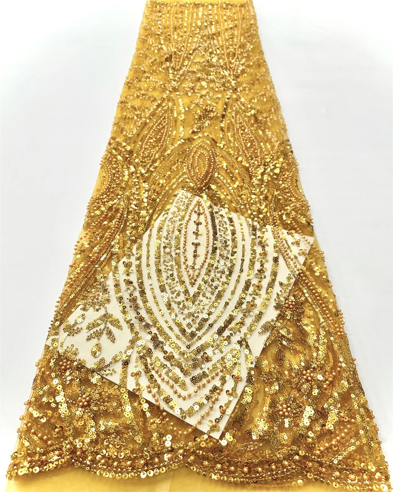 Luxe Nigeriaanse kantstof met kralen en hoogwaardige pailletten voor Afrikaans feestjurk naaimateriaal