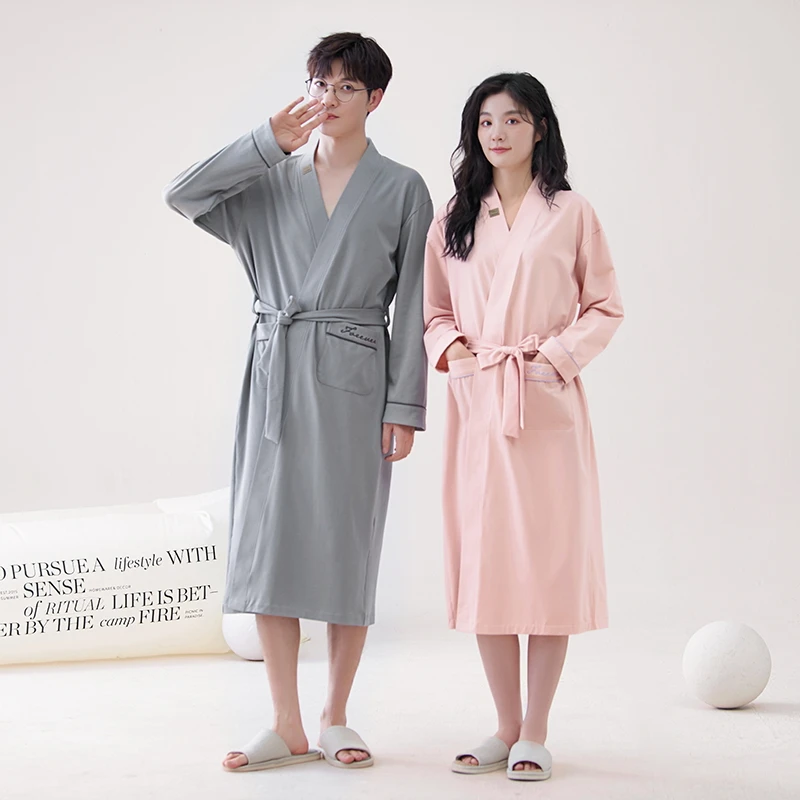

Newest Spring And Autumn 100% Cotton Bathrobe Couple Sexy Sleepwear Nightgown Nightwear