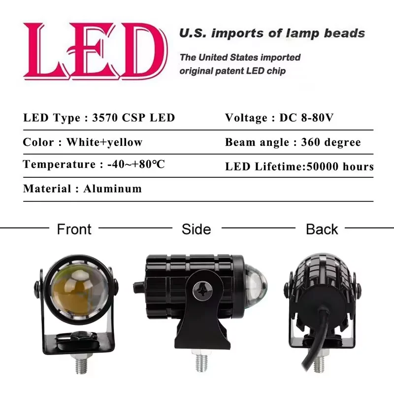 KEVANLY 1pc Mini Driving Light LED Projector Lens Motorcycle Headlight ATV Scooter for Auxiliary Spotlight Lamp gallery 2