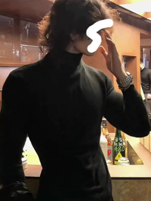 

Bla Slim Fit Long Sve Knitted Sweater f High Collar Men's Base Layer Warm Inner Trendy Autumn Winter New Arrival