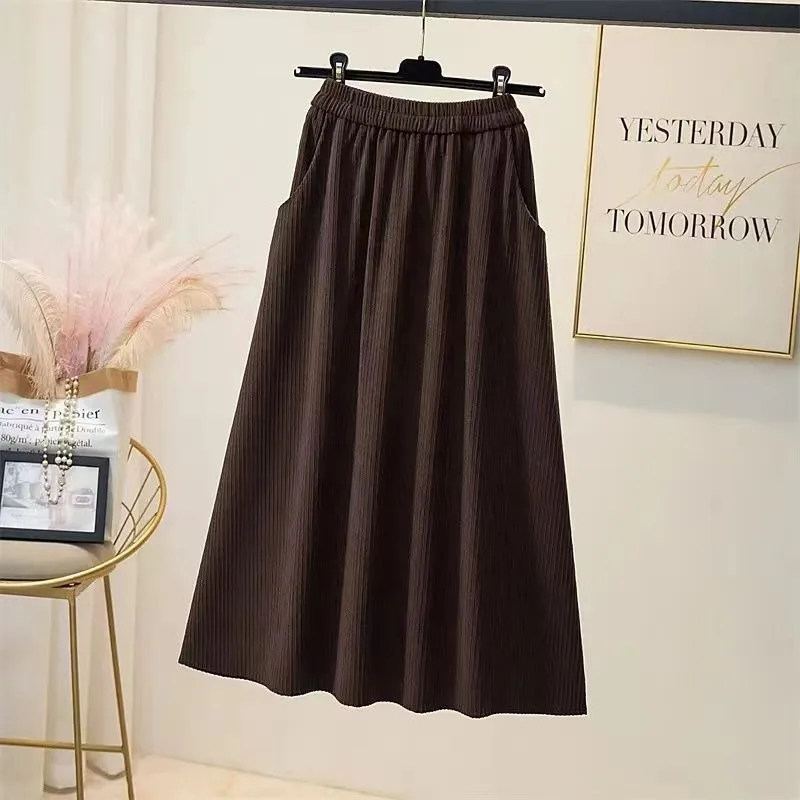 

New Autumn Winter Corduroy Skirt for Girls Vintage Fleece Lined Heavyweight Mid Length A Line Umbrella Skirt