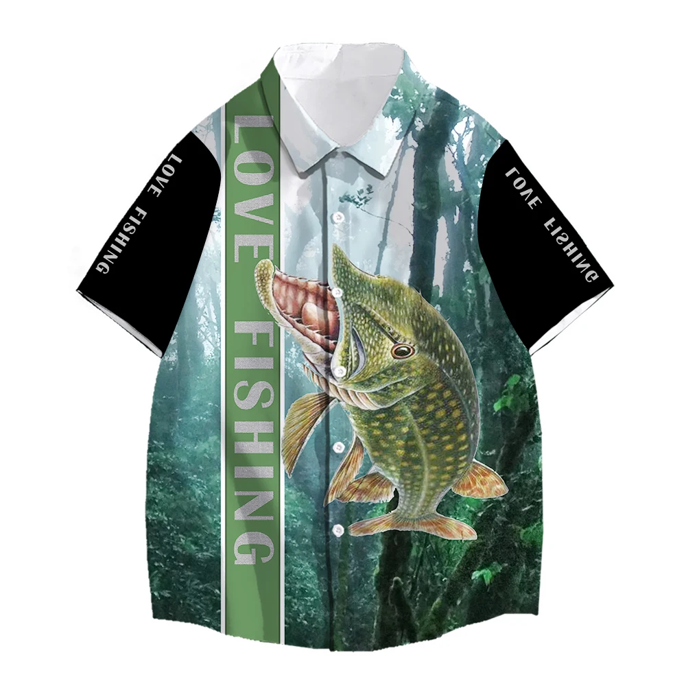 SONSPEE Carp Fishing 3D Printing Hawaiian Shirt Love Fishing Hip Hop Shirts Fashion Personality Trend Jungle Animal Tops for Men