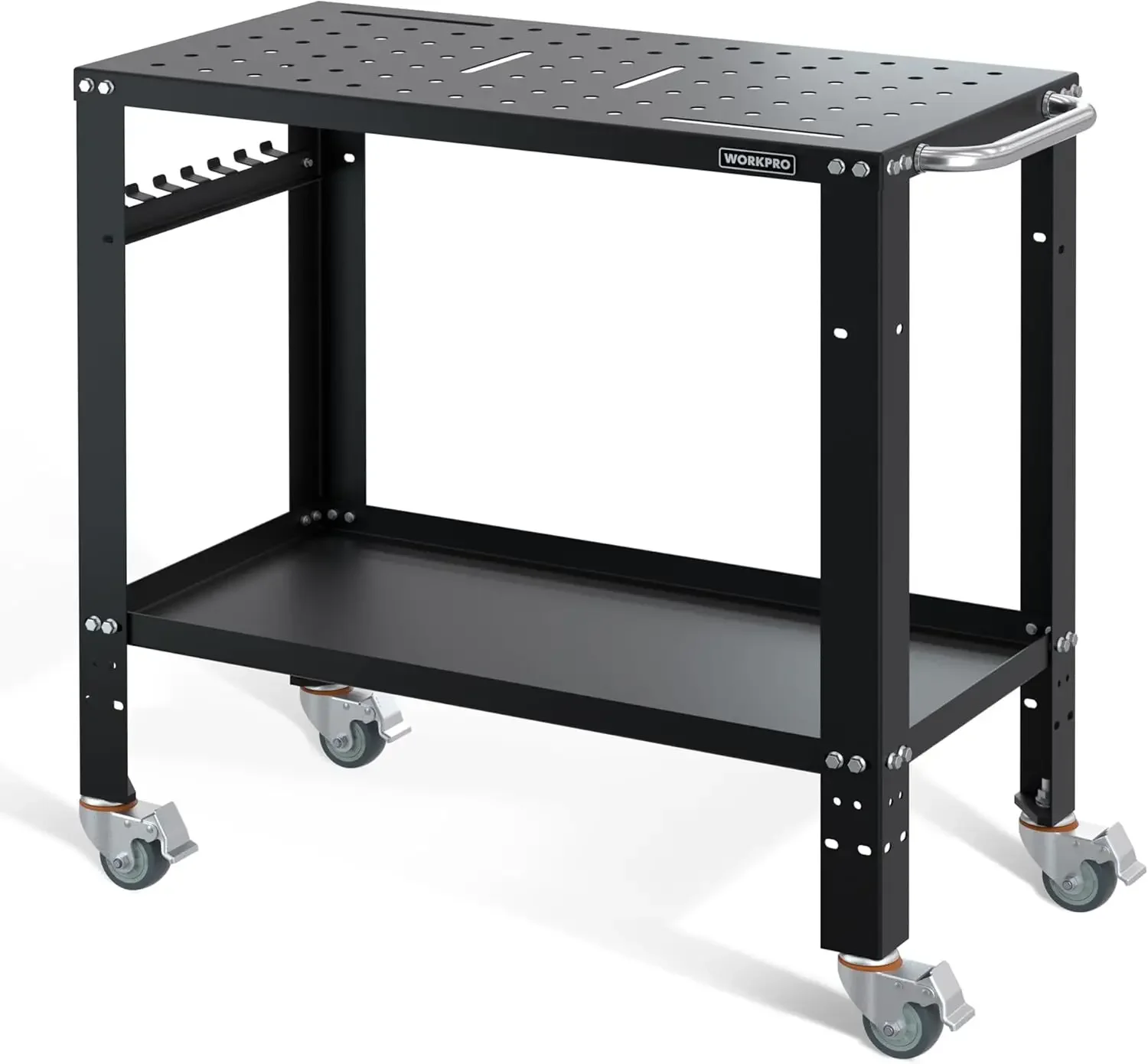 

WORKPRO 36”×18” 1200 Lbs Load Capacity Nitriding Tabletop Portable Welding Table with 5/8" Holes on Top Welding Cart Casters