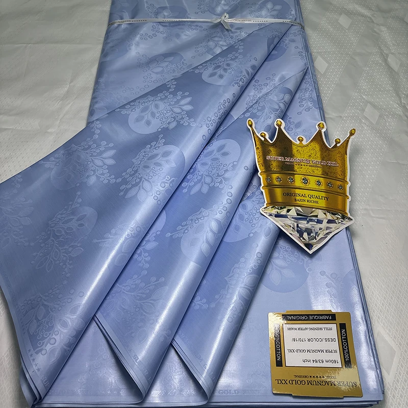 （Random pattern, color is the standard）5Meter 100%Cotton Good Quality Bazin Riche African Jacquard Brocade Fabric French Perfume