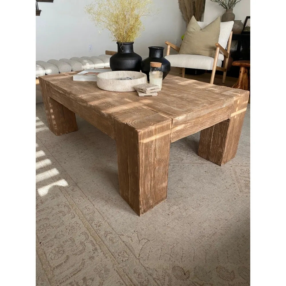 XMSJ Rectangle Coffee Table - Parsons Style - Rustic - Vintage Aesthetic