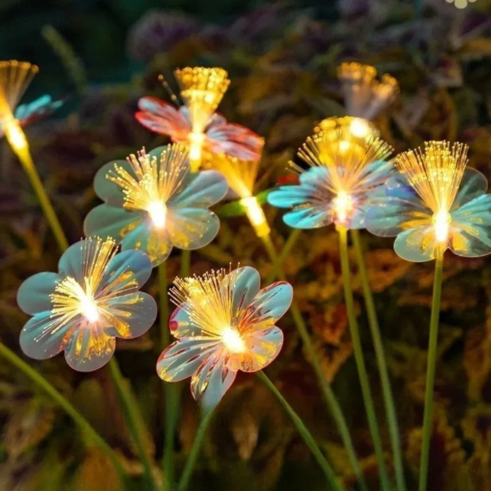 Decoração à prova dwaterproof água solar fibra óptica flor fibra óptica 6 cabeças decoração do gramado lâmpada simulação flor gramado luzes da noite ao ar livre