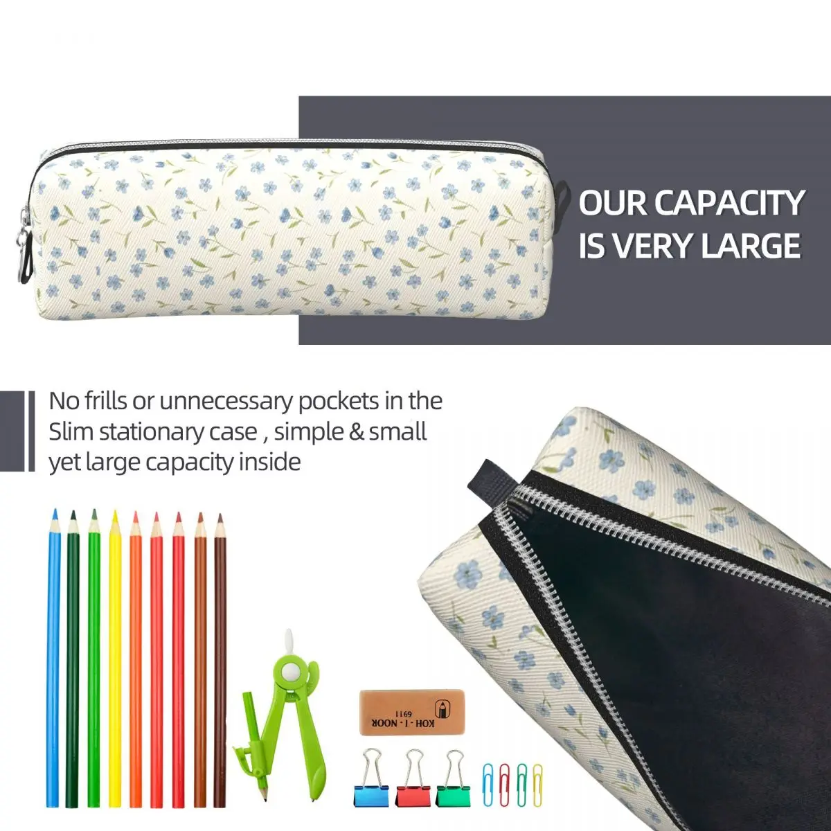 Милые пеналы INS Foral, пеналы с синими цветами, коробка для ручек для студентов, сумки большой емкости, школьные принадлежности, косметические канцелярские принадлежности