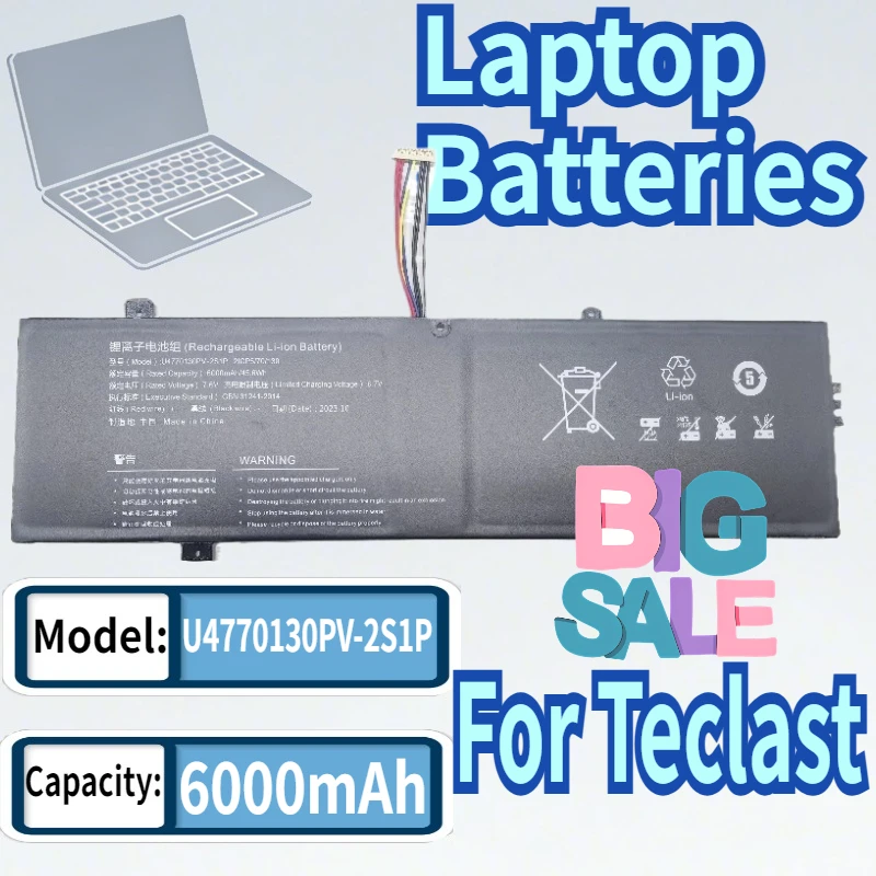 

7.6V 6000mAh (45.6Wh) Laptop Battery For Teclast F7 PLUS 3 U4770130PV-2S1P 7.6V 6000MAH 45.6WH 10PIN 8Lines