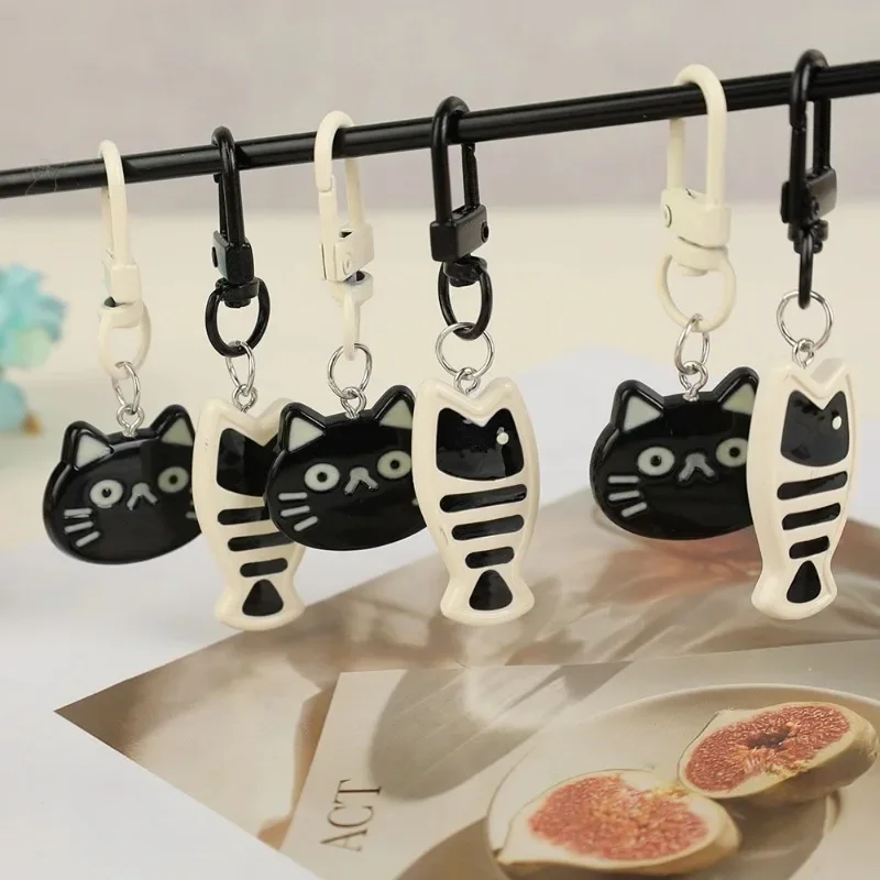 Cute Little Cat Keychain Creative Fish Cat Resin Cartoon Doll Pendent Fashion Bag Accessories For Kids Couple Gift Car Keyring