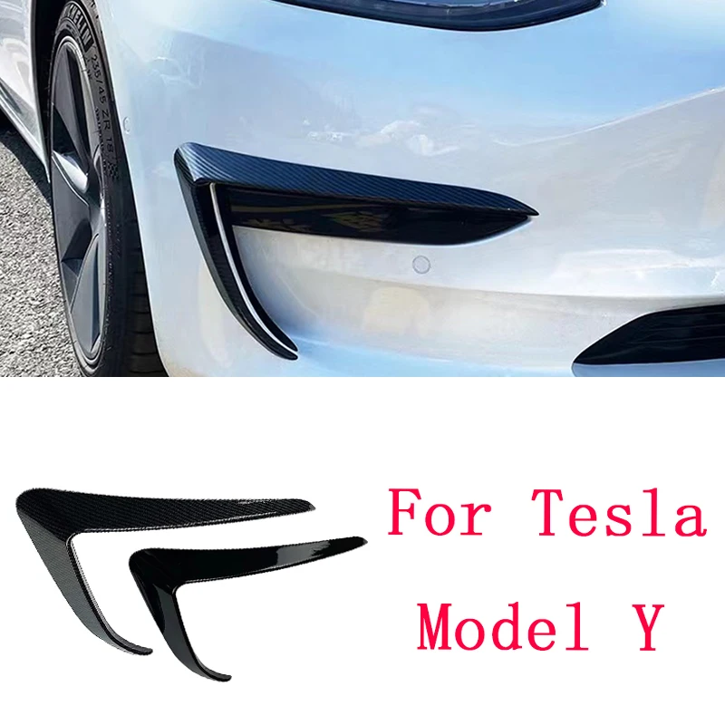 For Tesla Model 3 Y Car Front Fog Lamp Eyebrow Wind Knife ABS Glossy Black Fog Lamp Trim Carbon Look Blade Trim Light Car Gadget