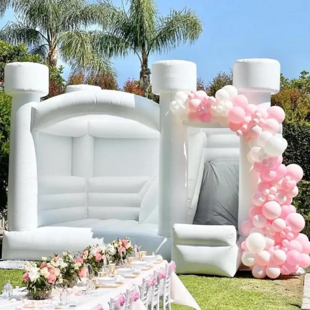 

4.5x4m White Wedding Inflatable Bounce House With Slide Bounce Castle Bouncer Tent Ultimate Combo Center For Kids