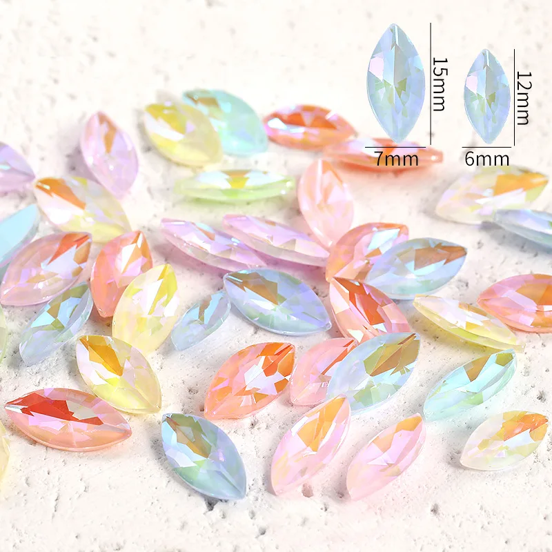 

Блестящие мокко флуоресцентные цветные стеклянные кристаллы в форме глаза с острым задним свободным цветом, аксессуары для рукоделия/одежды/шитья 50 шт.