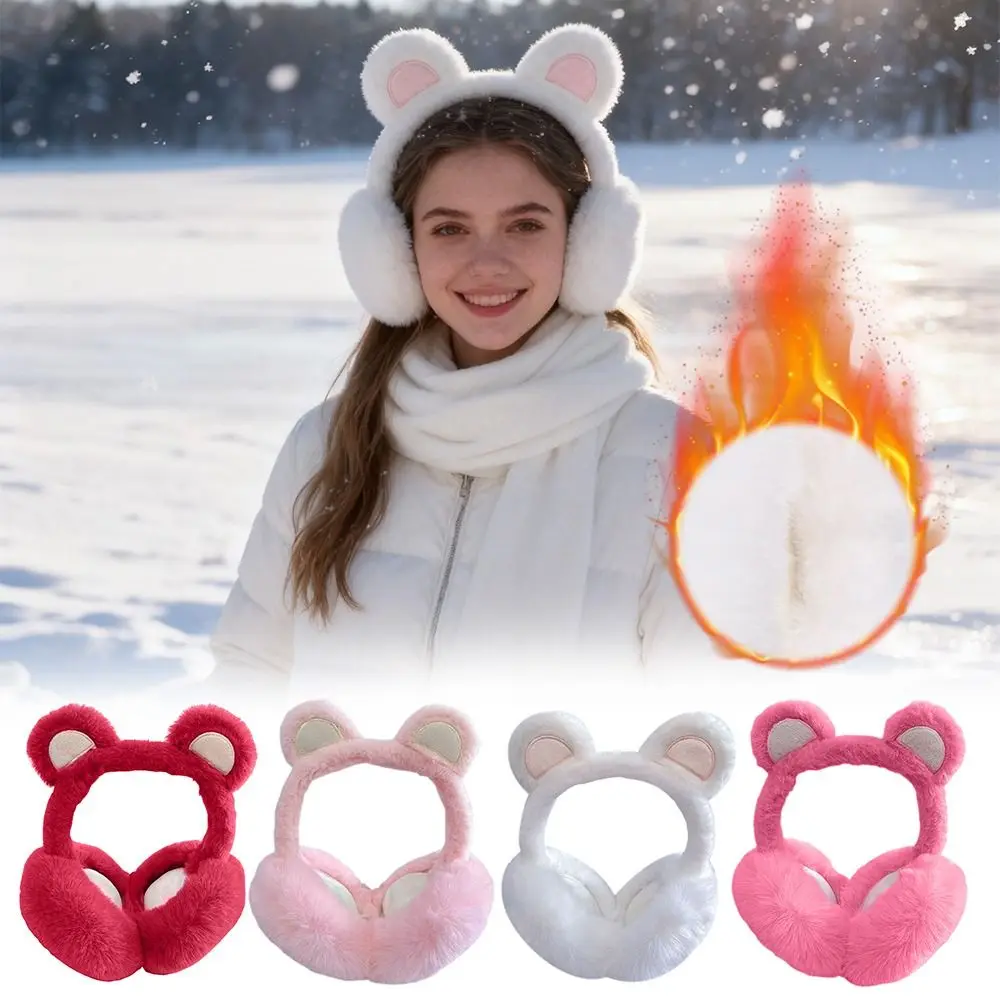 Penutup Telinga Beruang Fashion, Dapat Dilipat, Anti-Dingin, Penghangat Telinga, Penutup Telinga Tebal untuk Wanita dan Gadis