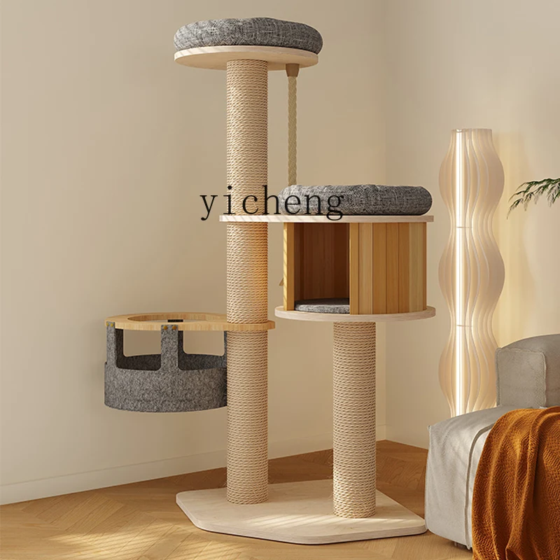 ZC cat climbing frame cat scratching board integrated multi-storey luxury villa large solid wood home multi-cat shelf