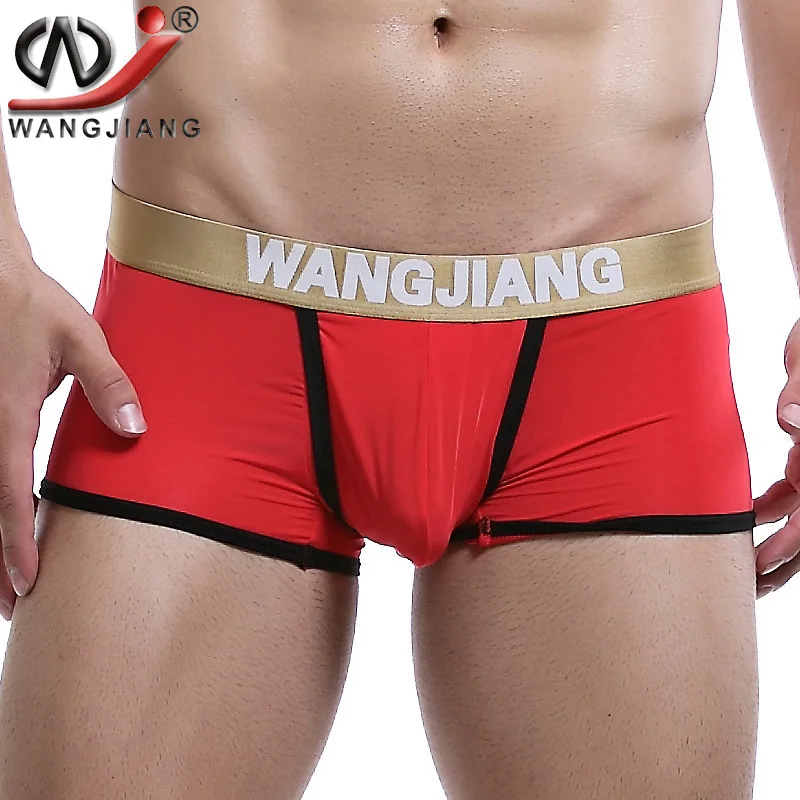 Wangjiang Mens 아이스 실크 오픈 프론트 로우 허리 3D 지원 파우치 속옷 복서 반바지 남성용 편안한 팬티 팬티