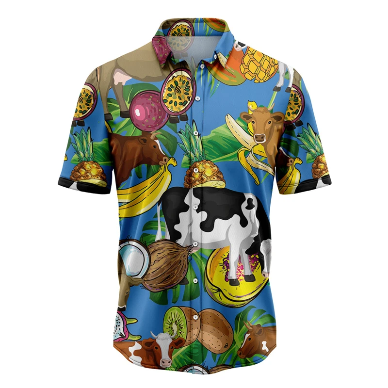 Koe Hawaiiaanse Shirts Voor Mannen 2024 Nieuwe Heren Shirt 3d Gedrukt Korte Mouwen Eenvoudige Casual Tops Losse Oversized Mannelijke kleding