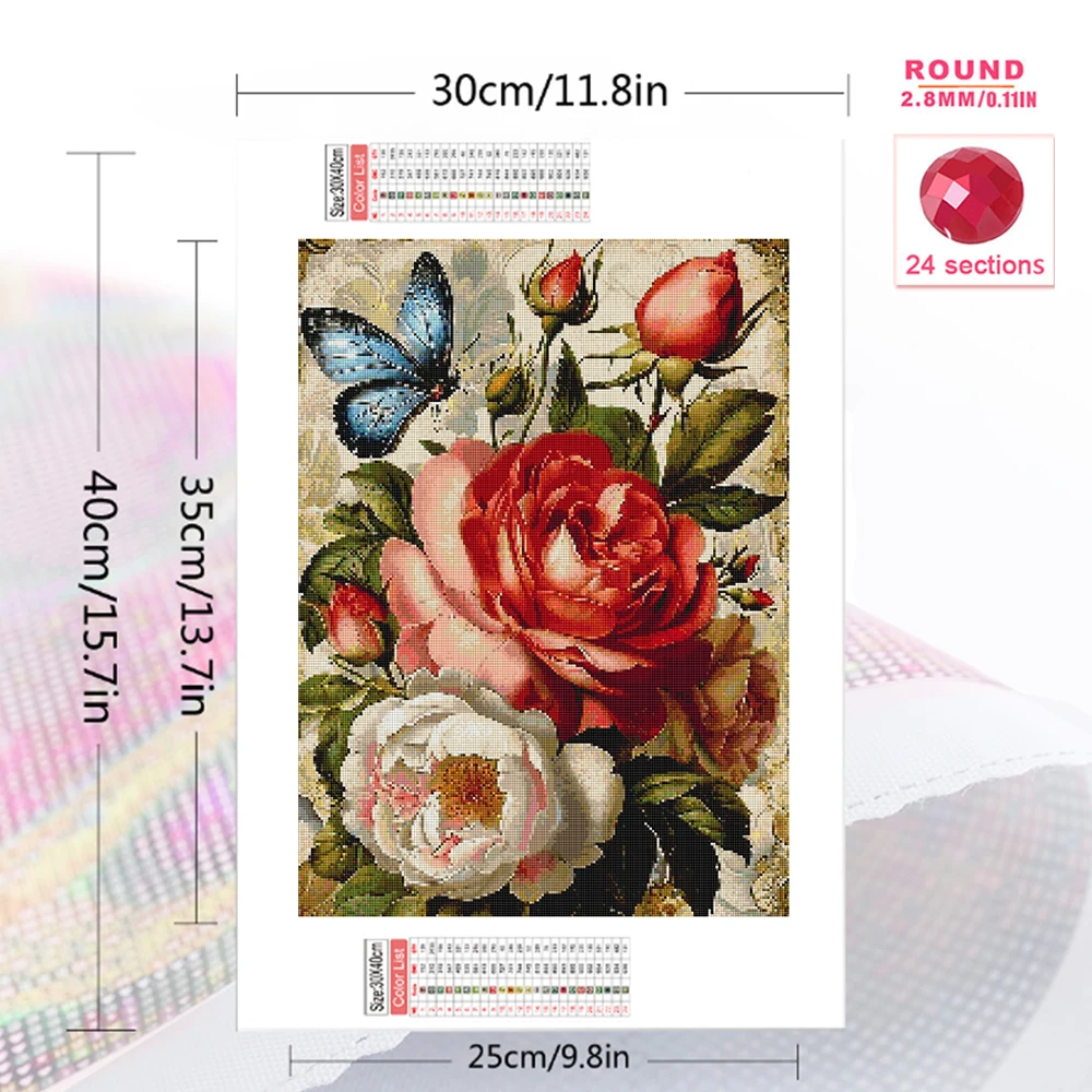 1PC frameless  Flower Diamond Embroidery Peony Painting DIY Picture Rhinestones Full Square Diamond Mosaic Butterfly Home Decora