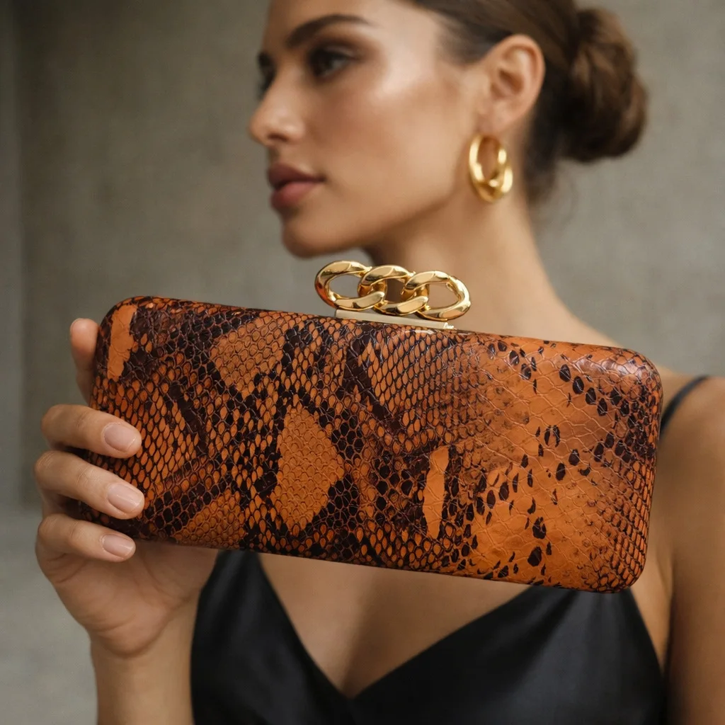 

Роскошный клатч из искусственной кожи с узором под змеиную кожу, вечерняя сумка с золотой цепочкой, универсальная ручная сумочка для официальных мероприятий и вечеринок